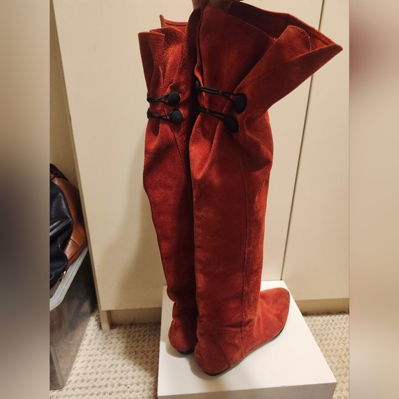 Vintage Mint 1980s Astrix Italy Over-the-Knee Burnt Red Suede Pirate Boots Sz.9 - Picture 4 of 12